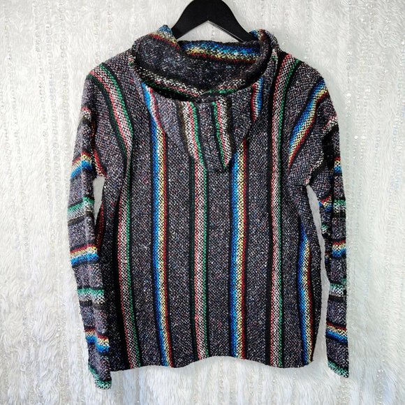 CONFECCIONES ARTILANA Mexican Baja Hoodie Women’s SMALL Rainbow Gray Pocket - Picture 2 of 7